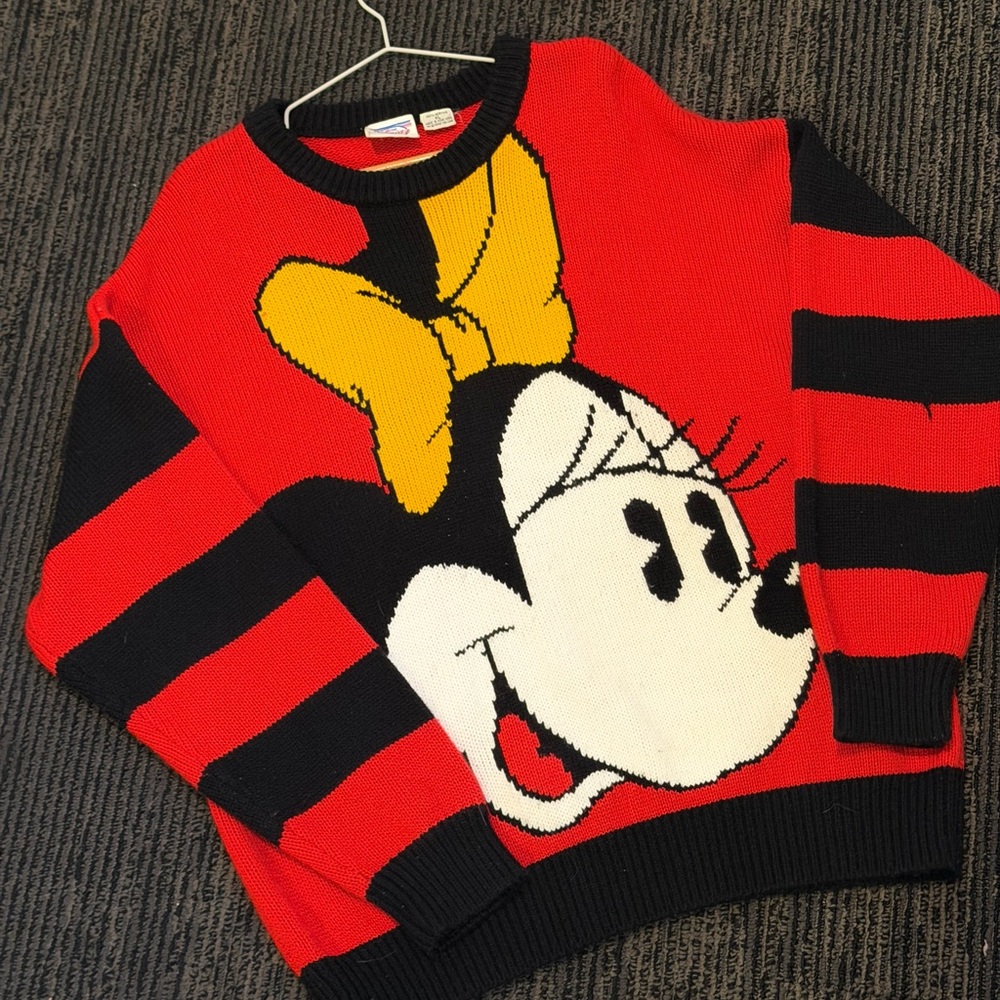 Vintage Disney Store Minnie Mouse Sweater Striped XL Rare Made in Hong Kong